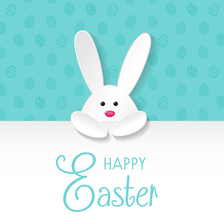 Happy Easter - poster with cute bunny and wishes. Vector.のイラスト素材