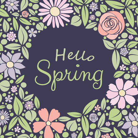 Hello Spring - vintage floral background. Vector illustration.のイラスト素材