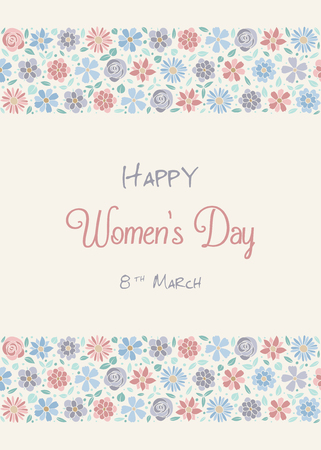 Cute card for Women's Day with cartoon flowers. Vector.のイラスト素材