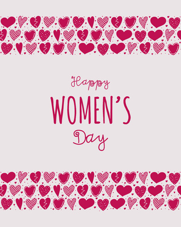 Happy Women's Day - cute poster with hand drawn hearts. Vector.のイラスト素材