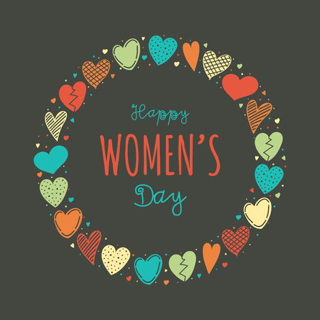 Happy Women's Day - cute poster with hand drawn hearts. Vector.のイラスト素材