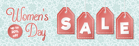 Women's Day Sale - shiny poster with hand drawn flowers. Vector illustration.のイラスト素材