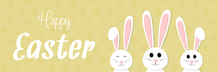 Panoramic header with Easter bunnies and greetings. Vector.のイラスト素材