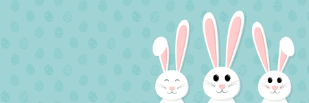 Easter - banner with cute bunnies on background with eggs. Vector.のイラスト素材