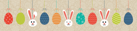 Hanging Easter decoration with bunnies and eggs. Vector.のイラスト素材