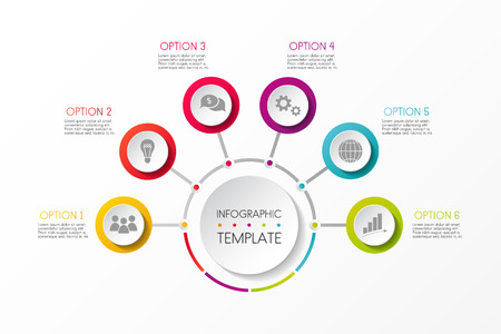 Layout of info-graphic with colorful icons and specified steps. Vector illustration.のイラスト素材