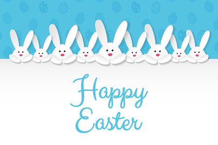 Concept of Easter decoration with cute bunnies and greetings. Vector. のイラスト素材