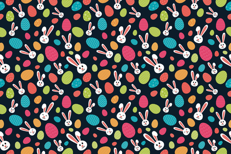 Easter background with bunnies and colorful eggs. Vector.のイラスト素材