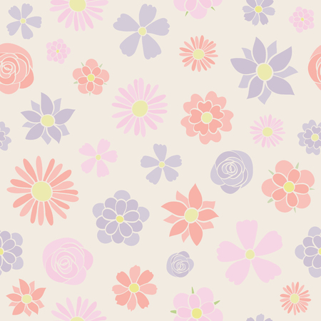 Pastel coloured flowers - seamless pattern. Mother's Day, Woman's Day and Valentine's Day. Vector.のイラスト素材