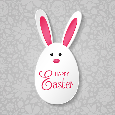 Easter bunny with wishes on background with flowers. Vector illustration.のイラスト素材
