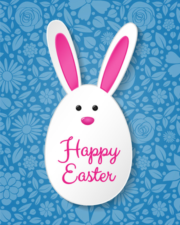 Easter bunny with wishes on background with flowers. Vector illustration.のイラスト素材