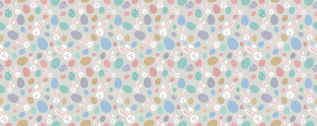 Easter background with bunnies and colorful eggs. Vector.のイラスト素材
