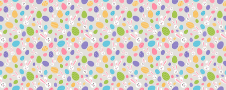 Seamless pattern with Easter bunnies and eggs. Vector illustration.のイラスト素材