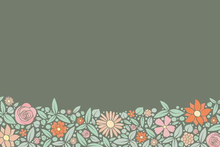Floral poster with copyspace - design of a background with hand drawn flowers. Mother's Day, Woman's Day and Valentine's Day. Vector.のイラスト素材