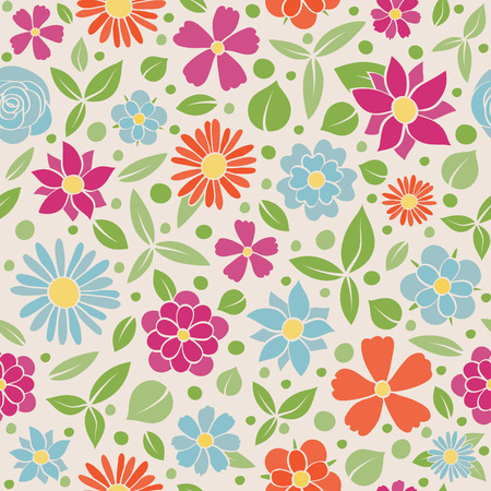 Vibrant floral background - seamless pattern with hand drawn flowers. Vector illustration.のイラスト素材