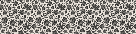 Panoramic header with hand drawn flowers. Vector illustration.のイラスト素材