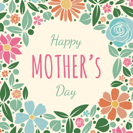 Concept of a poster with colorful flowers for Mother's Day. Vector illustration.のイラスト素材