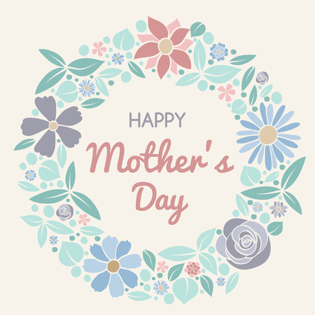 Design of a vintage card with hand drawn flowers for Mother's Day. Vector illustration.のイラスト素材
