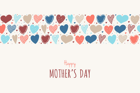 Happy Mother's Day colorful poster with cute hearts and wishes.のイラスト素材