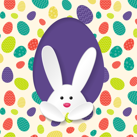 Cute Easter bunny on backgroun with colourful eggs.のイラスト素材