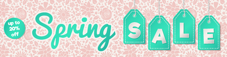Spring Sale - colorful header with floral background. Vector illustration.のイラスト素材