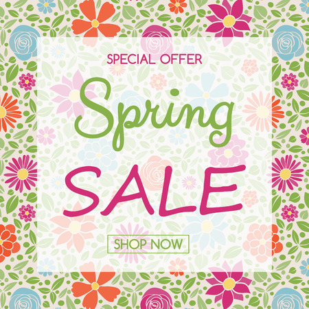 Concept of a card with flowers for Spring Sale. Vector.のイラスト素材