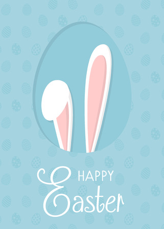Easter bunny on background with eggs and greetings. Vector illustration.のイラスト素材
