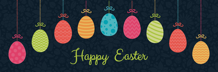 Banner with colorful Easter eggs on floral background with wishes vector.のイラスト素材