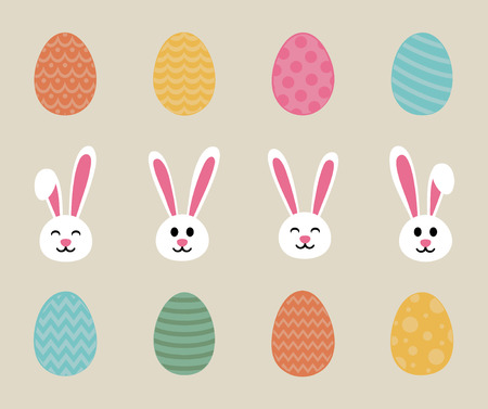 Easter bunnies and eggs - collection of icons. Vector illustration.のイラスト素材