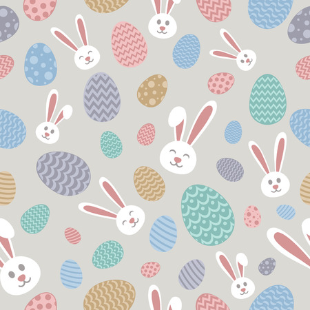 Colorful Easter wrapping paper with cute bunnies and eggs. Vector.のイラスト素材