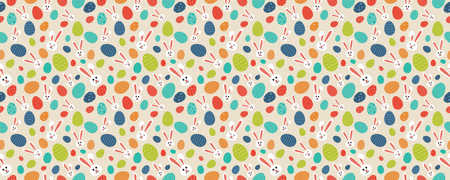 Seamless pattern with white bunnies and colorful eggs. Vector.のイラスト素材