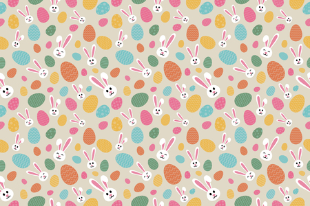 Seamless pattern with Easter bunnies and eggs. Vector.のイラスト素材