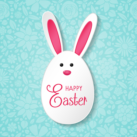 Happy Easter - card with funny egg with rabbit ears. Vector.のイラスト素材