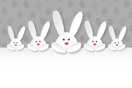 Design of Easter poster with white 3d bunnies and copyspace. Vector.のイラスト素材