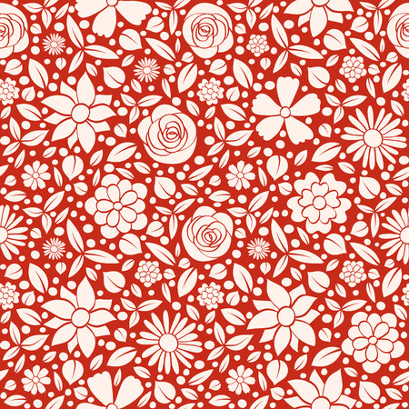 Floral background - seamless pattern with hand drawn flowers. Vector illustration.のイラスト素材