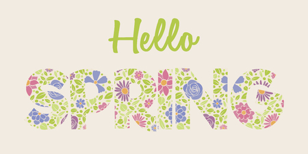 Vibrant spring banner with floral text. Vector.のイラスト素材