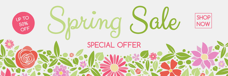 Concept of a header with colorful flowers for Spring Sale. Vector.のイラスト素材