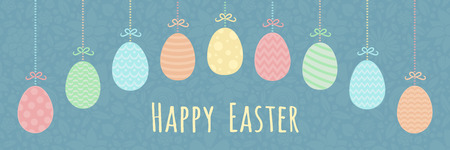 Happy Easter - colourful banner with decorative Easter eggs.のイラスト素材