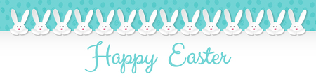 Design of Easter decoration with paper cut bunnies and wishes. Vector.のイラスト素材