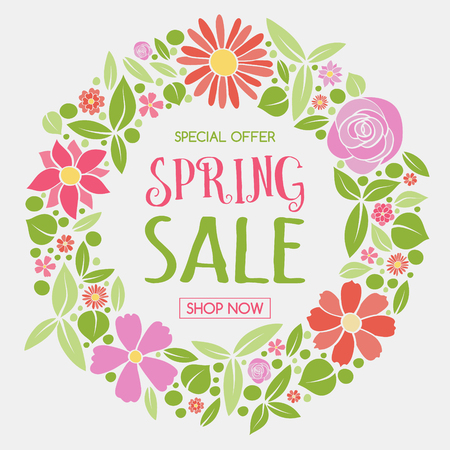 Spring Sale - text on background with flowers. Concept of a poster. Vector.のイラスト素材