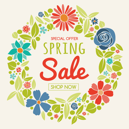 Design of a poster with hand drawn flowers spring sale vector illustration.のイラスト素材