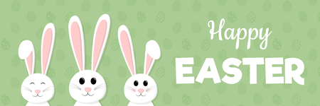 Concept of a panoramic header with happy Easter bunnies vector illustration.のイラスト素材