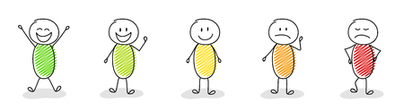 Business image concept - cartoon stick em showing facial expressions. Vector illustrtion.のイラスト素材