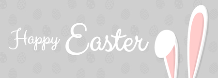 White bunny on eggs texture with wishes - concept of an Easter banner. Vector illustration.のイラスト素材
