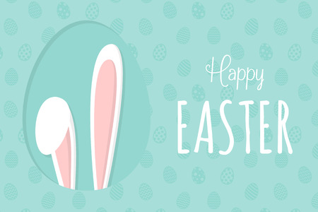 White bunny on eggs texture with wishes - concept of an Easter banner. Vector illustration.のイラスト素材