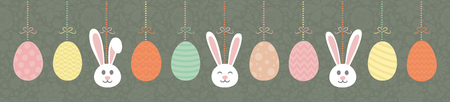 Concept of a banner for Easter with hanging decorations - bunnies and eggs vector.のイラスト素材