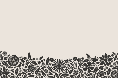 Cute background with colourful hand drawn flowers and copyspace. Spring, Mother's Day, Woman's Day and birthday party. Vector.のイラスト素材