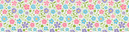 Panoramic banner with beautiful flowers - seamless texture. Vector.のイラスト素材