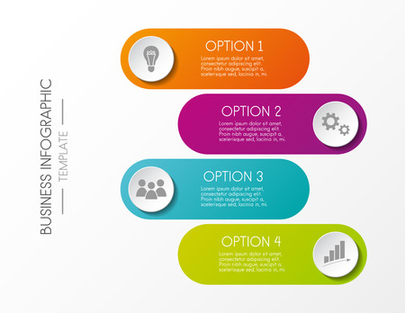 Colourful infographic template with business icons and specified steps. Vector.のイラスト素材