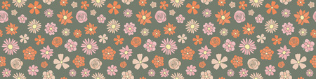 Banner with hand drawn flowers - panoramic header. Vector.のイラスト素材